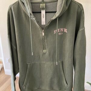Green PINK Ivy Fleece Campus Half Zip Hoodie